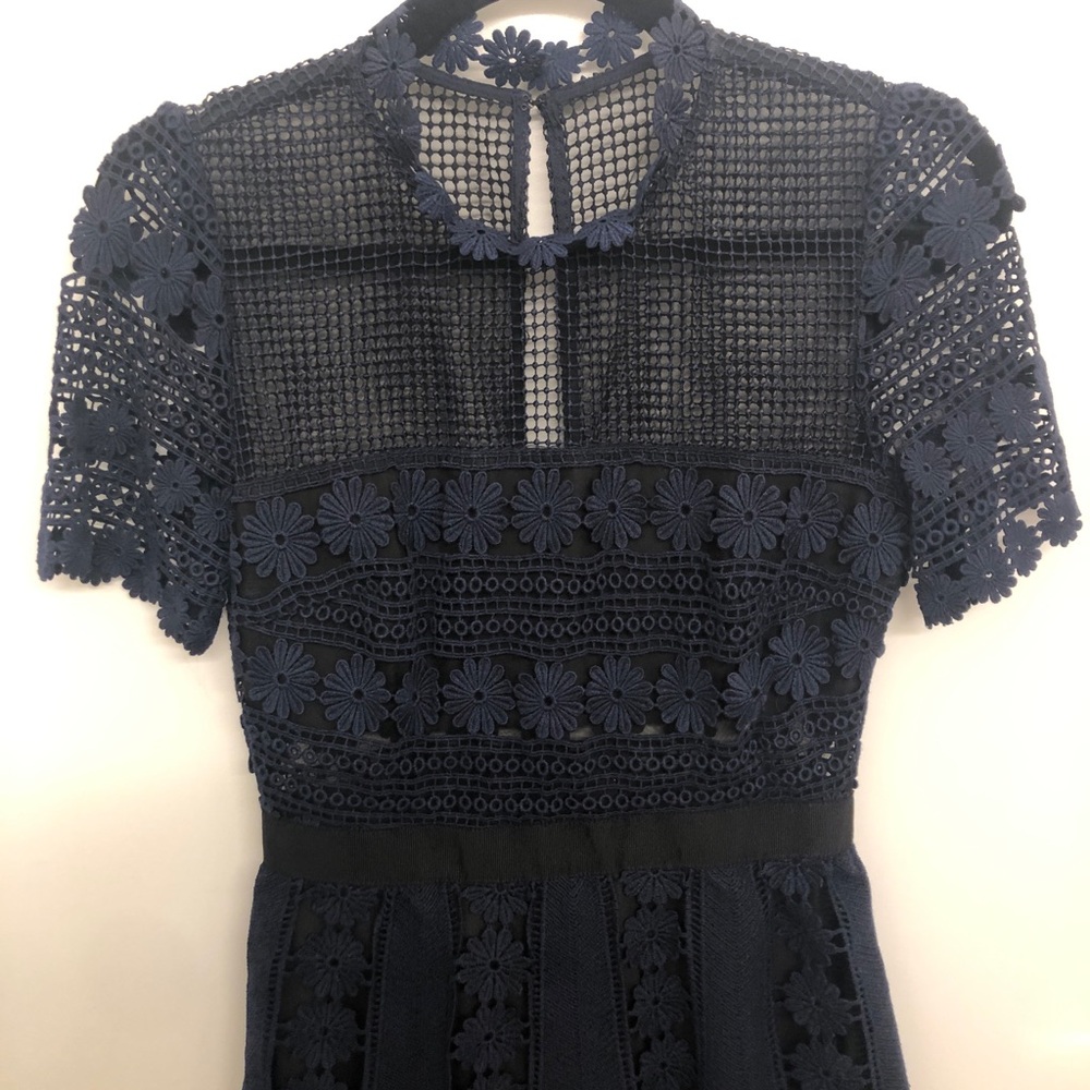 Self Portrait Navy Lace Mini Dress - Picture 2 of 11